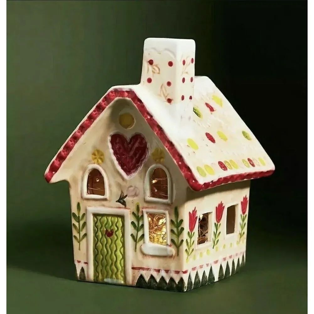Anthropologie  Nathalie Lete Holiday Village House Peach Tea Light Cottage